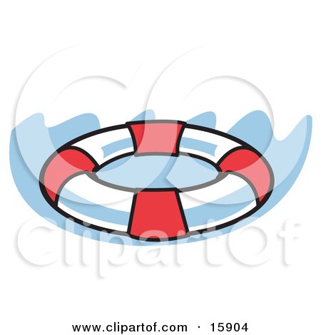 Red And White Round Life Preserver In Water Clipart Illustration by Andy Nortnik