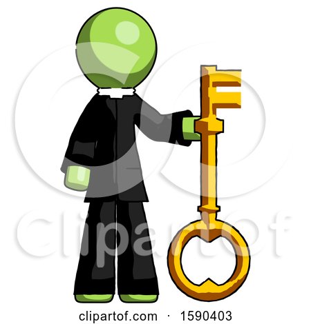 Green Clergy Man Holding Key Made of Gold by Leo Blanchette