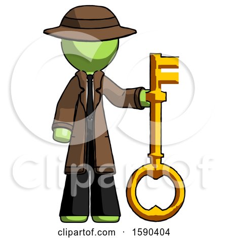 Green Detective Man Holding Key Made of Gold by Leo Blanchette
