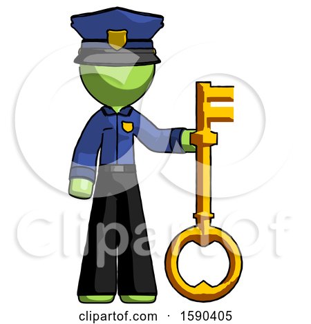 Green Police Man Holding Key Made of Gold by Leo Blanchette