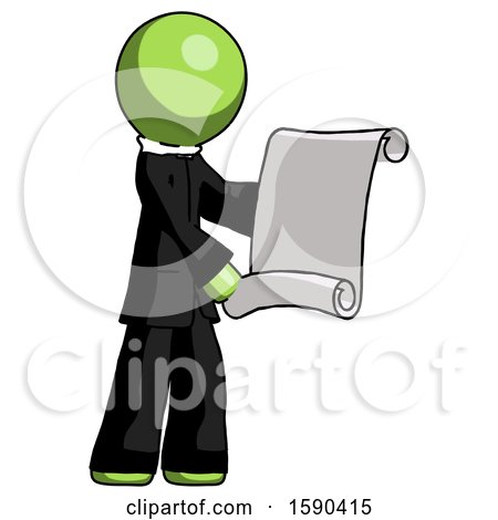 Green Clergy Man Holding Blueprints or Scroll by Leo Blanchette