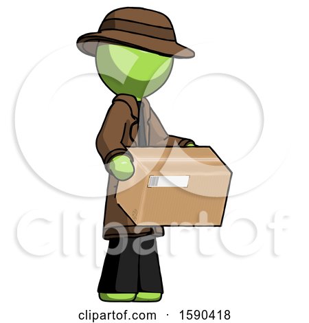 Green Detective Man Holding Package to Send or Recieve in Mail by Leo Blanchette