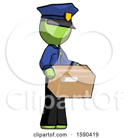 Green Police Man Holding Package to Send or Recieve in Mail by Leo Blanchette