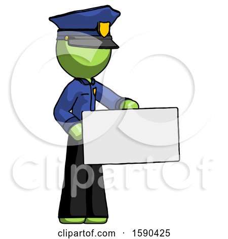 Green Police Man Presenting Large Envelope by Leo Blanchette