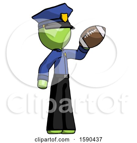 Green Police Man Holding Football up by Leo Blanchette