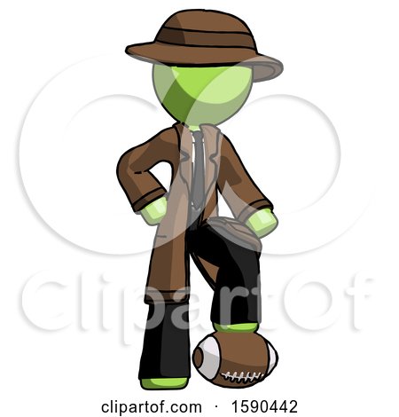 Green Detective Man Standing with Foot on Football by Leo Blanchette