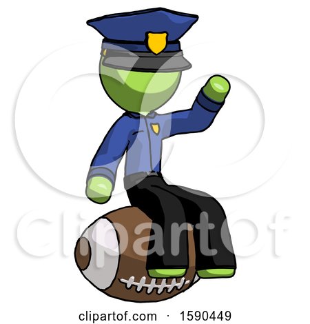 Green Police Man Sitting on Giant Football by Leo Blanchette