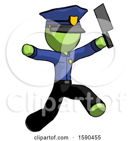 Green Police Man Psycho Running with Meat Cleaver by Leo Blanchette