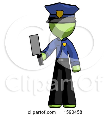 Green Police Man Holding Meat Cleaver by Leo Blanchette