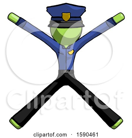 Green Police Man with Arms and Legs Stretched out by Leo Blanchette