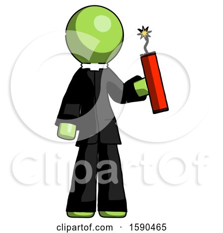 Green Clergy Man Holding Dynamite with Fuse Lit by Leo Blanchette