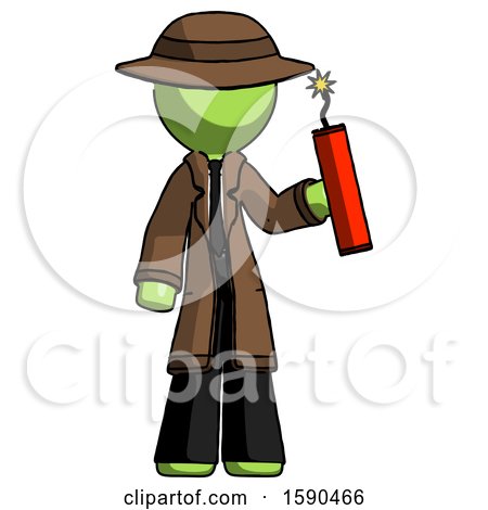 Green Detective Man Holding Dynamite with Fuse Lit by Leo Blanchette