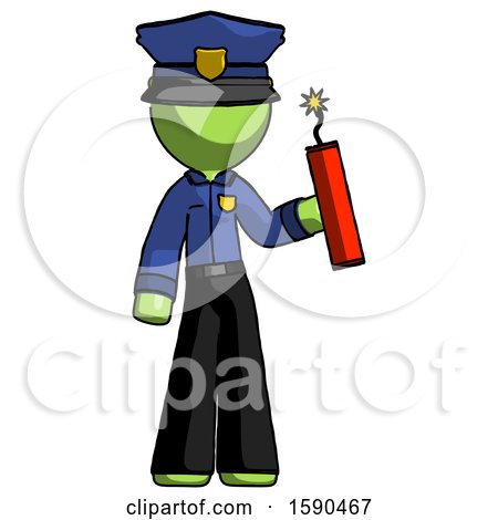Green Police Man Holding Dynamite with Fuse Lit by Leo Blanchette