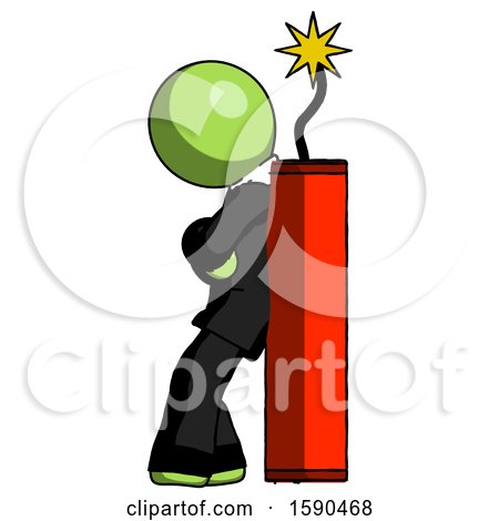 Green Clergy Man Leaning Against Dynimate, Large Stick Ready to Blow by Leo Blanchette