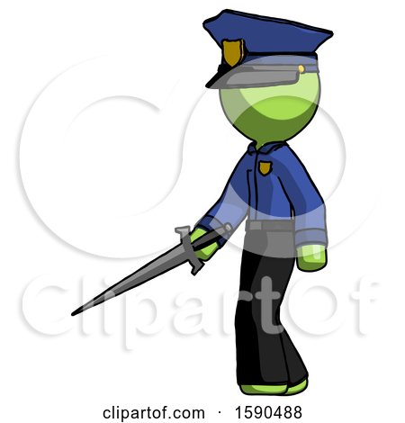 Green Police Man with Sword Walking Confidently by Leo Blanchette