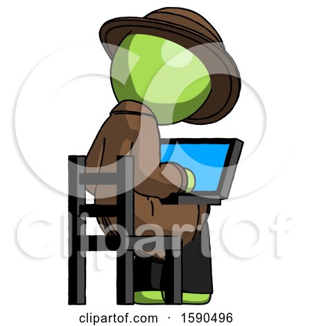 Green Detective Man Using Laptop Computer While Sitting in Chair View from Back by Leo Blanchette