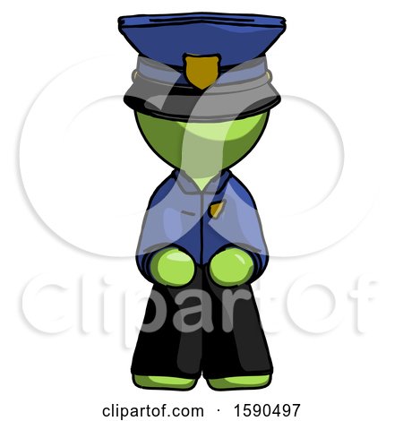 Green Police Man Squatting Facing Front by Leo Blanchette