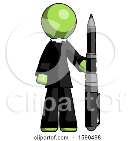 Green Clergy Man Holding Large Pen by Leo Blanchette