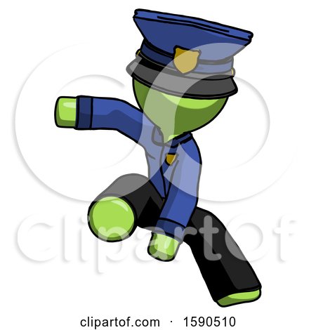 Green Police Man Action Hero Jump Pose by Leo Blanchette
