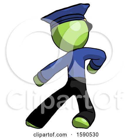 Green Police Man Karate Defense Pose Left by Leo Blanchette
