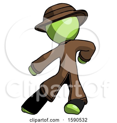 Green Detective Man Karate Defense Pose Left by Leo Blanchette
