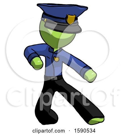 Green Police Man Karate Defense Pose Right by Leo Blanchette