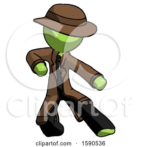Green Detective Man Karate Defense Pose Right by Leo Blanchette