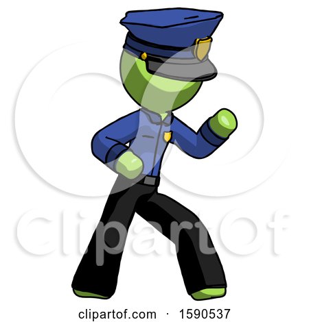 Green Police Man Martial Arts Defense Pose Right by Leo Blanchette