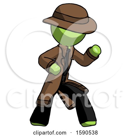 Green Detective Man Martial Arts Defense Pose Right by Leo Blanchette