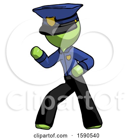 Green Police Man Martial Arts Defense Pose Left by Leo Blanchette
