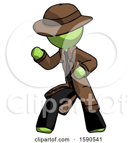Green Detective Man Martial Arts Defense Pose Left by Leo Blanchette