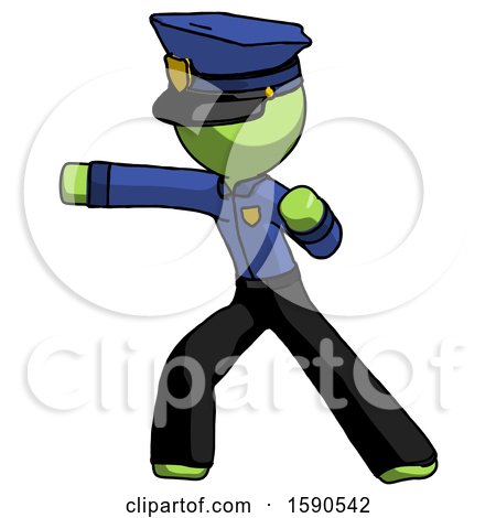 Green Police Man Martial Arts Punch Left by Leo Blanchette