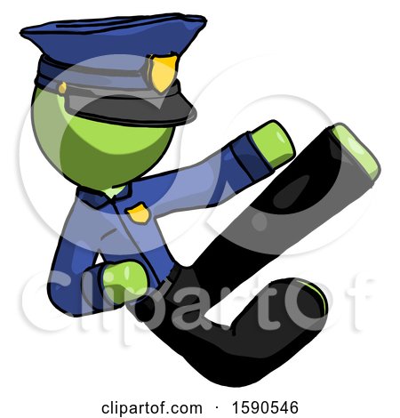 Green Police Man Flying Ninja Kick Right by Leo Blanchette