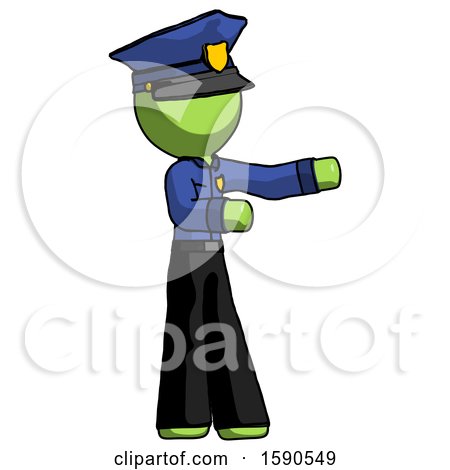 Green Police Man Presenting Something to His Left by Leo Blanchette