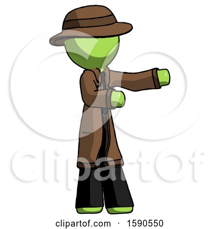 Green Detective Man Presenting Something to His Left by Leo Blanchette