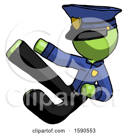 Green Police Man Flying Ninja Kick Left by Leo Blanchette