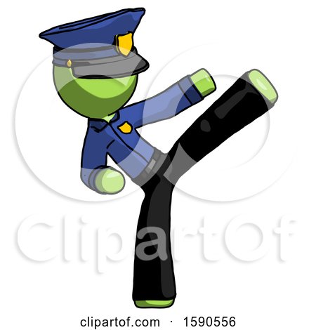 Green Police Man Ninja Kick Right by Leo Blanchette