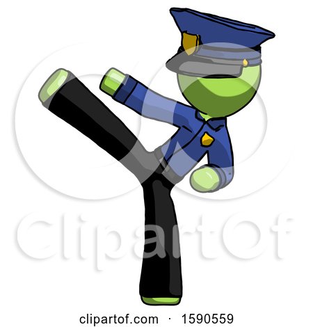 Green Police Man Ninja Kick Left by Leo Blanchette