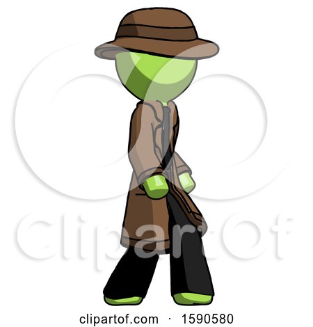 Green Detective Man Walking Turned Right Front View by Leo Blanchette