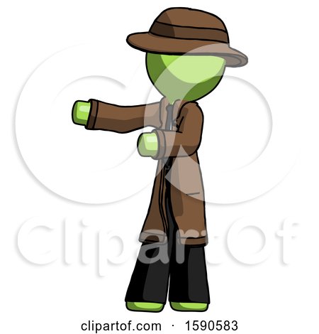 Green Detective Man Presenting Something to His Right by Leo Blanchette