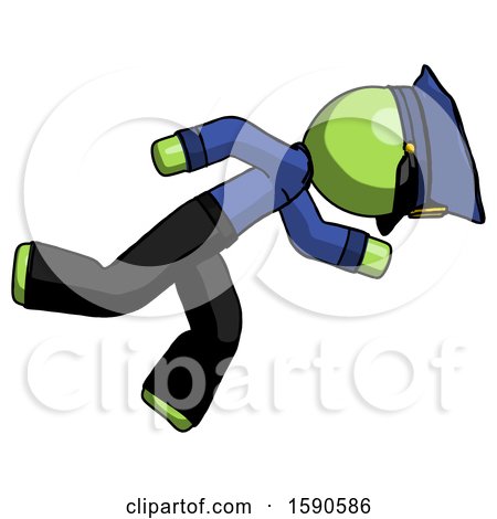 Green Police Man Running While Falling down by Leo Blanchette