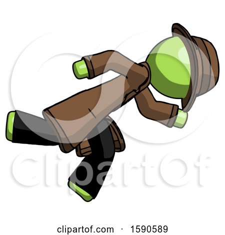 Green Detective Man Running While Falling down by Leo Blanchette