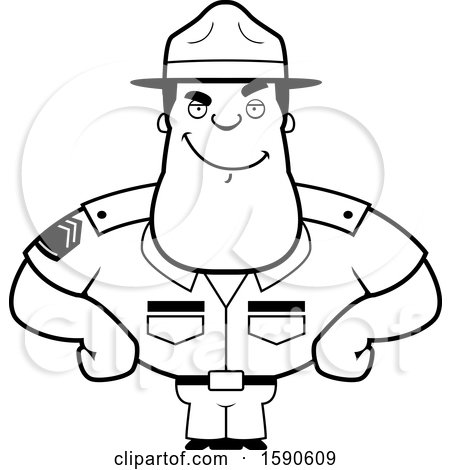 Clipart of a Cartoon Black and White Confident Male Drill Sergeant - Royalty Free Vector Illustration by Cory Thoman