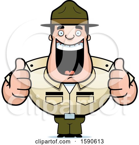 Clipart of a Cartoon Male Drill Sergeant Holding Two Thumbs up - Royalty Free Vector Illustration by Cory Thoman