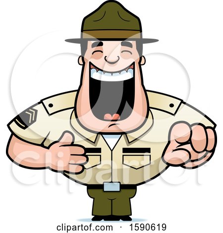 Clipart of a Cartoon Laughing and Pointing Male Drill Sergeant - Royalty Free Vector Illustration by Cory Thoman