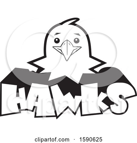Clipart of a Black and White Hawk Mascot over Text - Royalty Free Vector Illustration by Johnny Sajem
