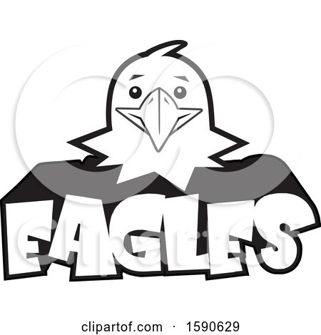Clipart of a Black and White Eagle Mascot Face over Text - Royalty Free Vector Illustration by Johnny Sajem