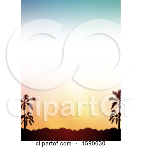 Clipart of a Tropical Background with Silhouetted Palm Trees at Sunset - Royalty Free Vector Illustration by dero
