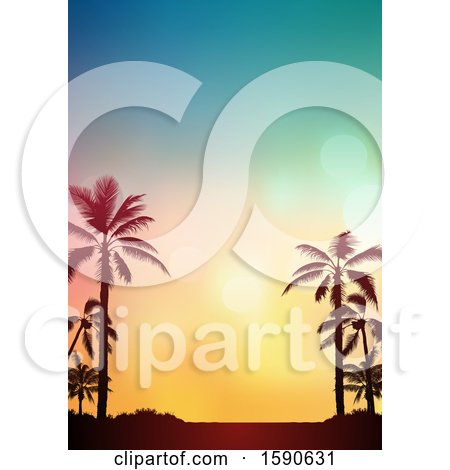 Clipart of a Tropical Background with Silhouetted Palm Trees at Sunset - Royalty Free Vector Illustration by dero