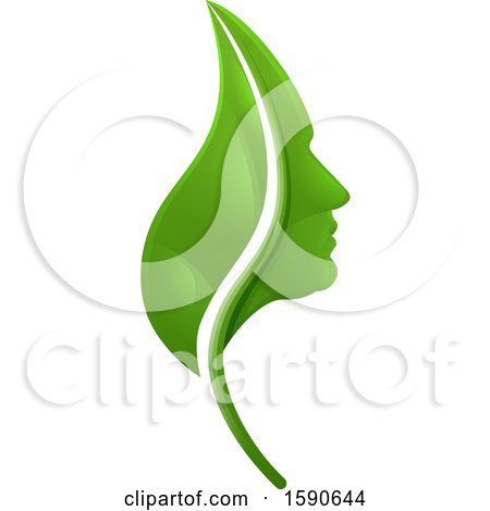Clipart of a Green Leaf and Profiled Face - Royalty Free Vector Illustration by AtStockIllustration